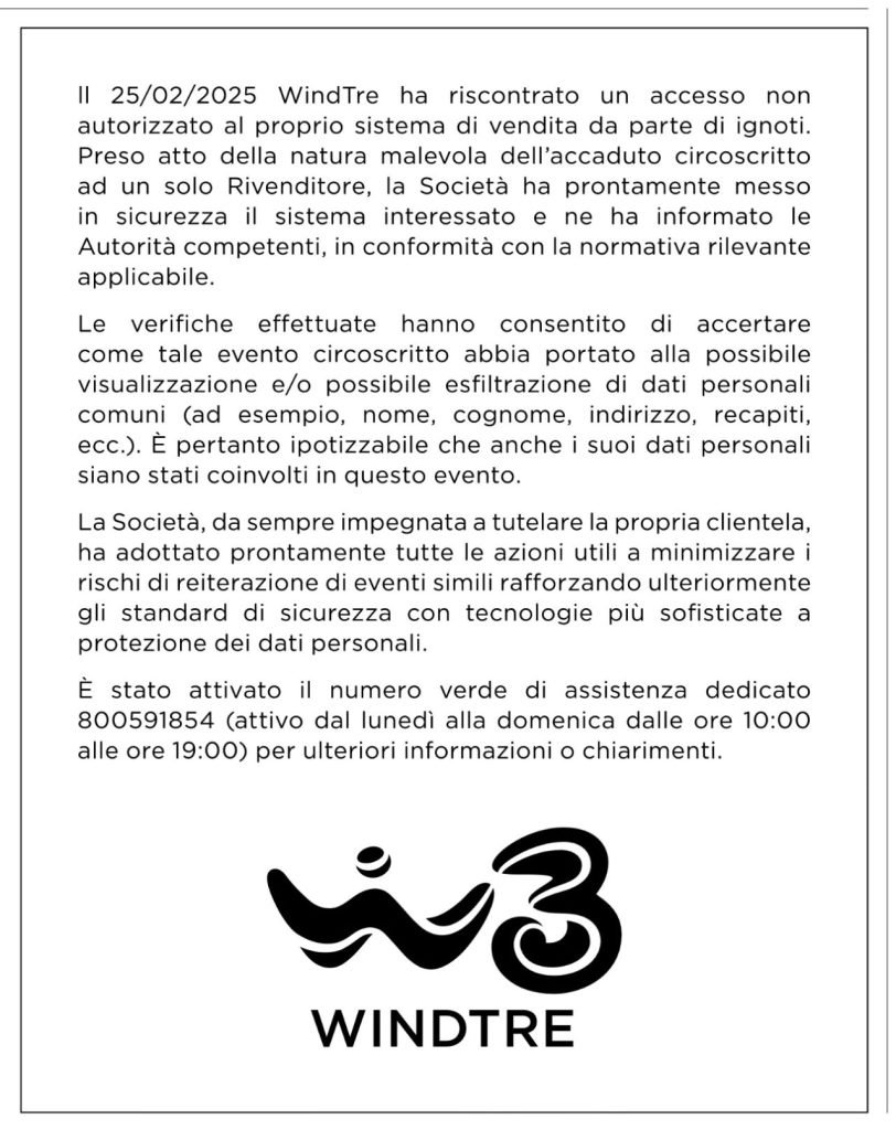 Phreaking Data Breach WindTre