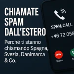 Schermata di smartphone con chiamata spam dall’estero e prefisso straniero, immagine per articolo sulle chiamate spam estero.