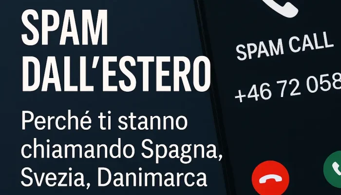 Schermata di smartphone con chiamata spam dall’estero e prefisso straniero, immagine per articolo sulle chiamate spam estero.