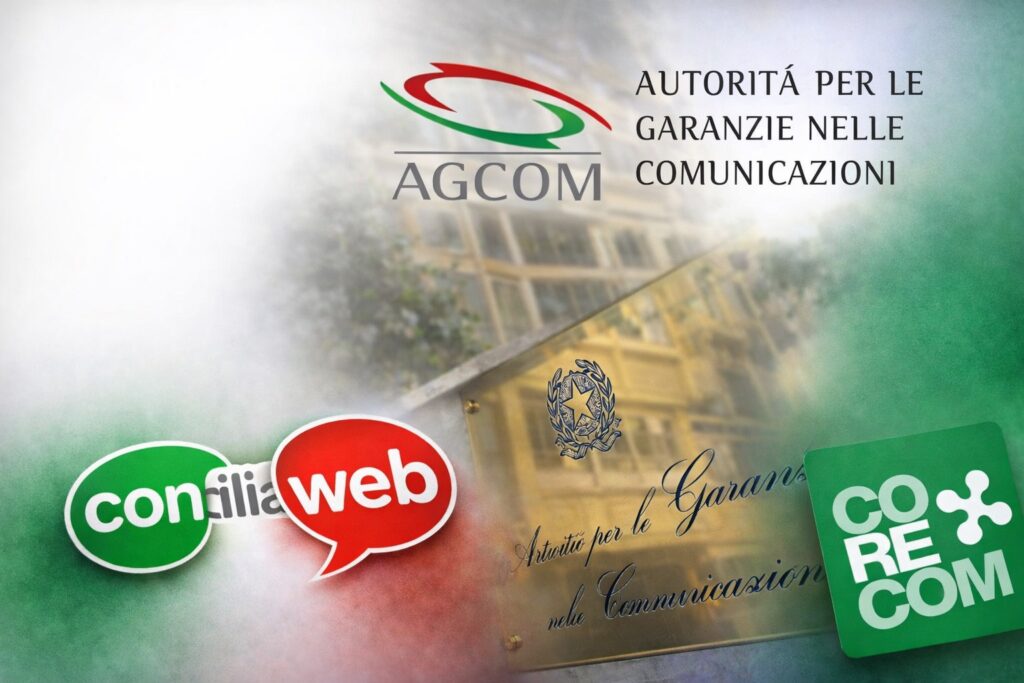 Logo ConciliaWeb con AGCOM e Corecom per conciliazione con operatori telefonici