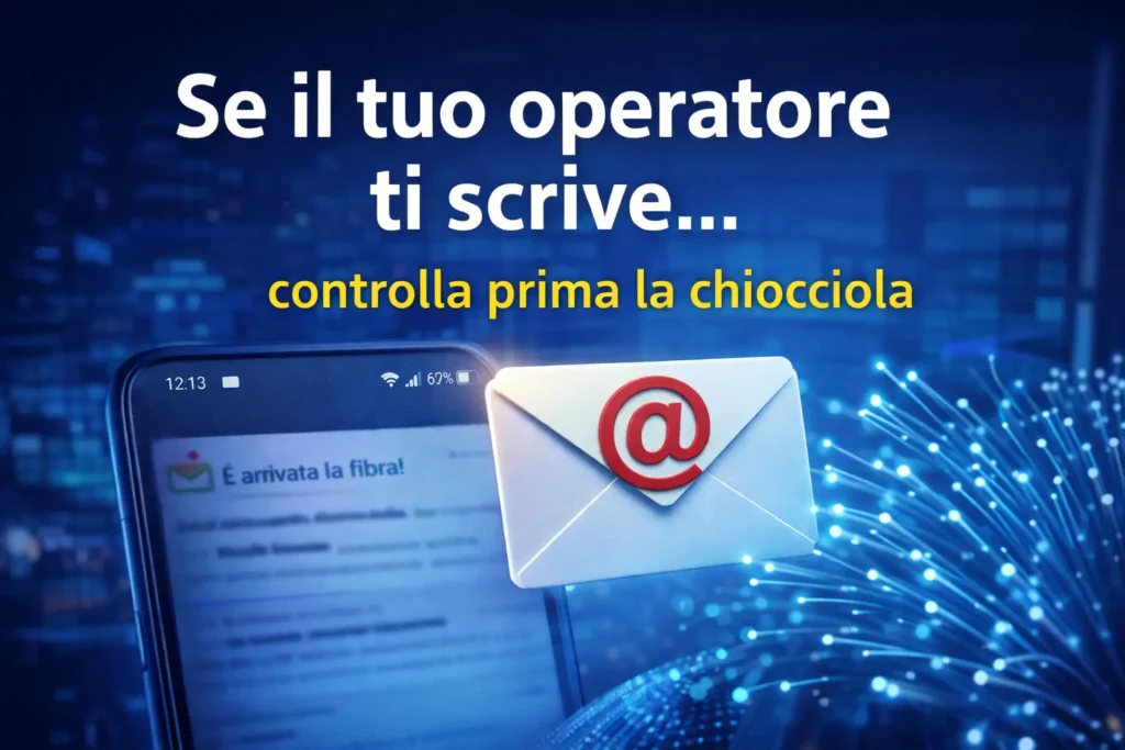 Copertina articolo su come riconoscere una mail dell’operatore telefonico autentica controllando il dominio dopo la chiocciola