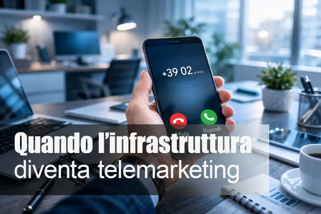 telefonata fibra con voce automatica su smartphone in ufficio di imprenditore