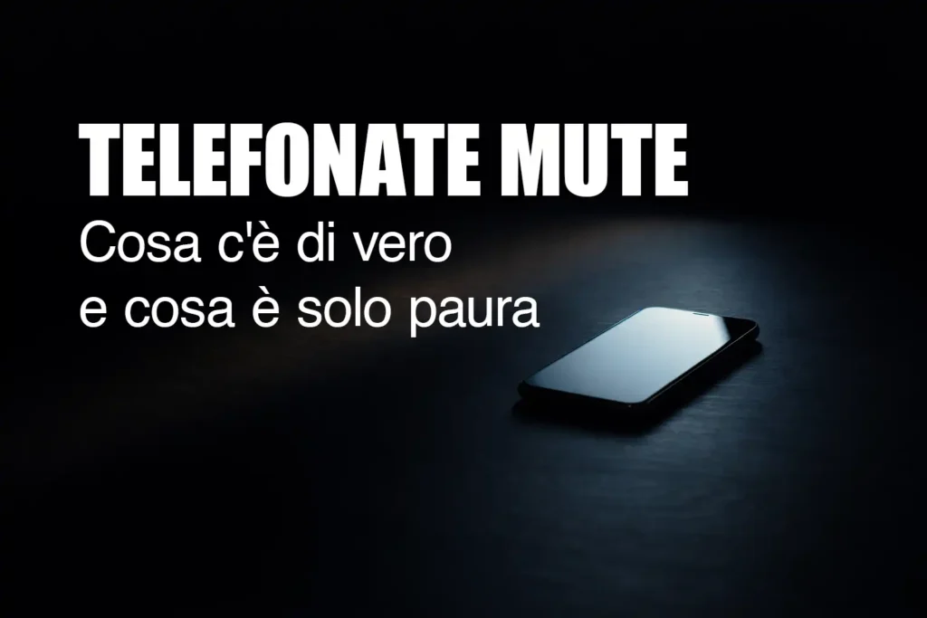 Smartphone appoggiato su una scrivania scura con luce laterale e atmosfera thriller, simbolo delle telefonate mute.