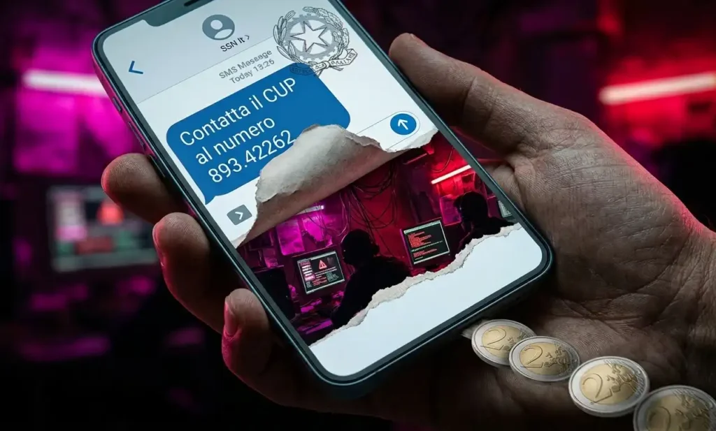 Esempio di SMS truffa finto CUP su smartphone con richiamo a numero a sovrapprezzo 893