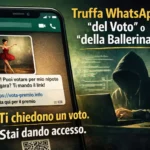 Esempio di truffa WhatsApp del voto o ballerina che induce a concedere accesso tramite link o QR code